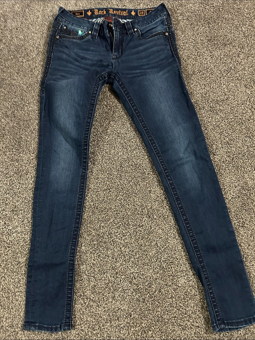 Rock Revival Blue Denim Jeans with Black Embroidered Pockets - Picture 6 of 6